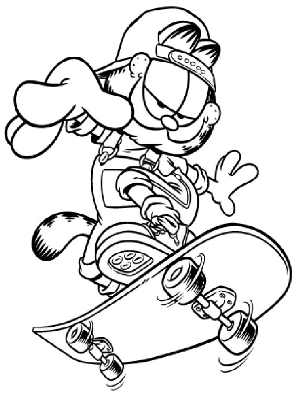 coloriage garfield fait du skate